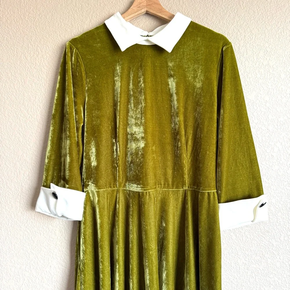 Tailor & Twirl NWT Velvet Dress Green Mod Retro 60s Revival Quirky Sz XL - Picture 2 of 12